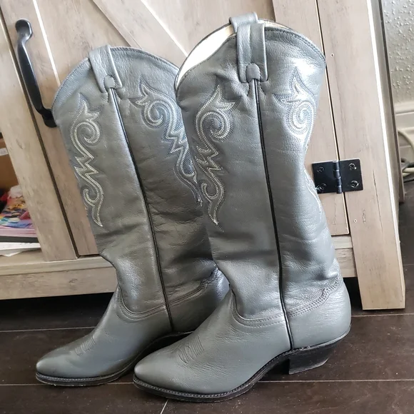 ABILENE genuine leather western cowboy women tall boots grey - Picture 4 of 5